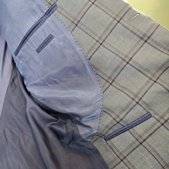 Enzo Tovare Blazer Sport Coat Mens 46R Blue Gray Plaid Wool Two Button Vented - Picture 7 of 16